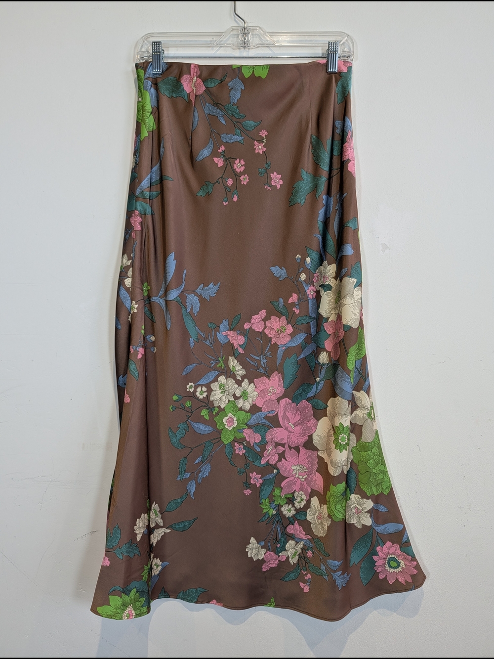 NWT Current Air Cacoa Floral Print Brown Midi Skirt with Blooms, Size M - Picture 4 of 6